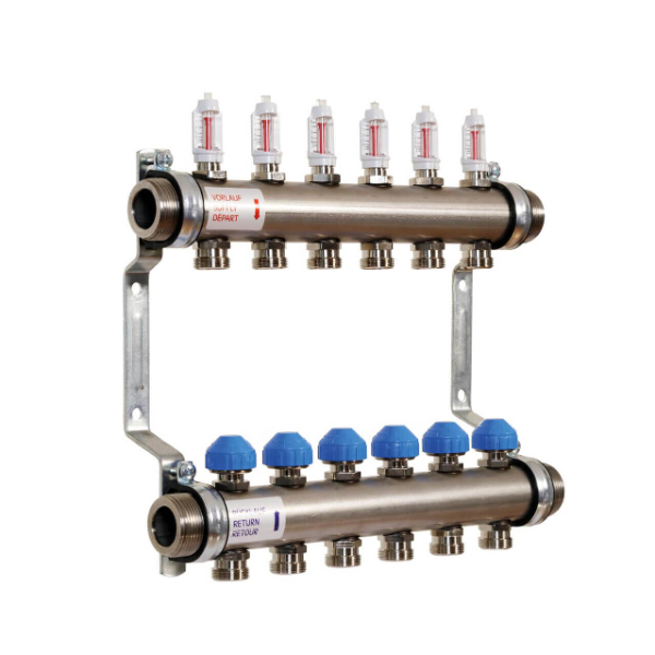Stainless Steel Manifold HKV2013-50-1 1/4" with Flow Meters for Underfloor Heating
